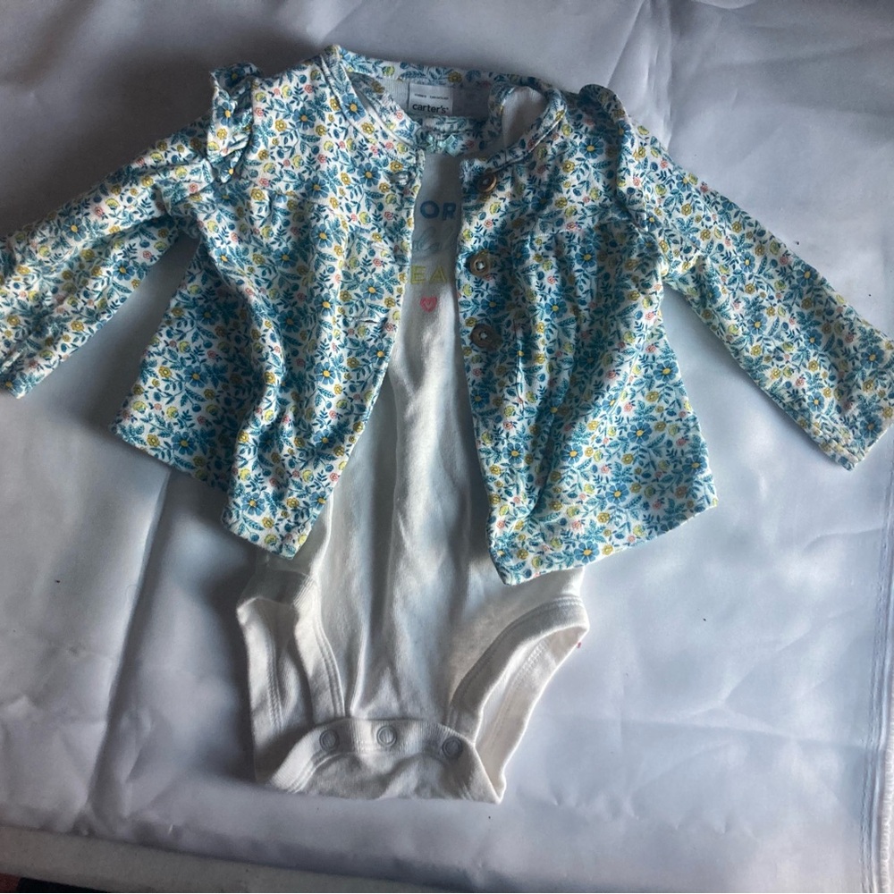 Carter's 3 month Floral Jacket and White Bodysuit Set - Blue, Yellow